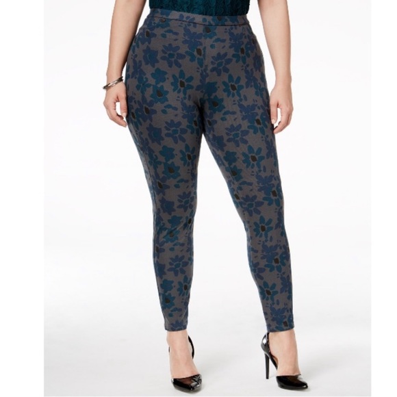 HUE Pants - Hue Leggings Mod Floral Stretch Denim Plus Size